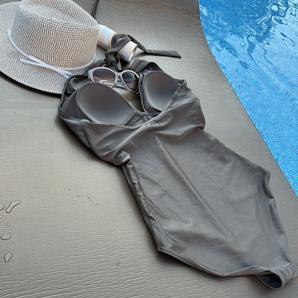 Bronze Taupe slightly metallic Halter Tie V Neck Macrame Braided 1 Pc NWOT sz14 - Picture 11 of 16